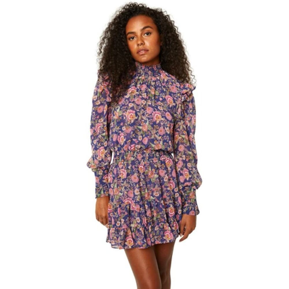 Misa Los Angeles Purple Floral Mini Dress with Pink & Green Accents